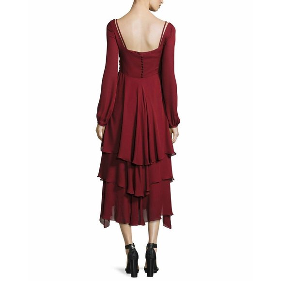 NWT $695 CINQ à SEPT FIRA TIERED SILK DRESS COLOR POMEGRANATE SIZE 4 - Picture 2 of 5